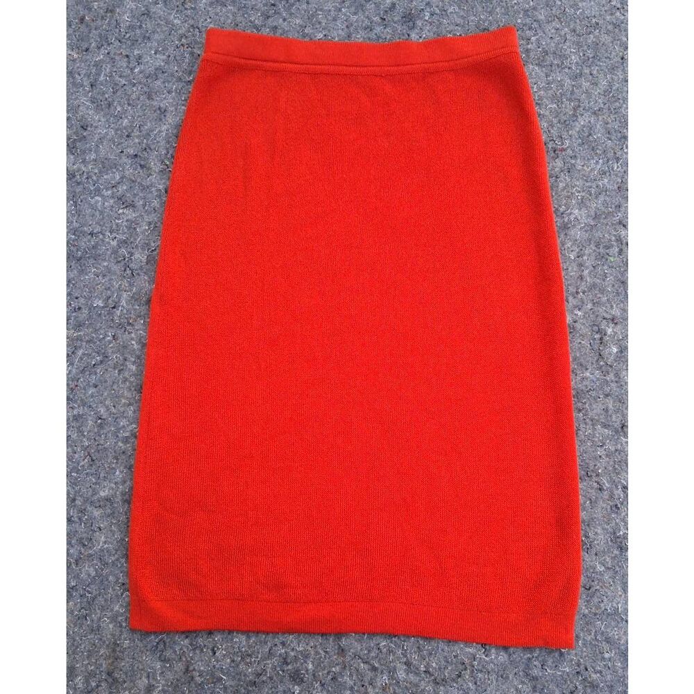 Vintage Handmade womens small orange pencil midi skirt wool orange stretch